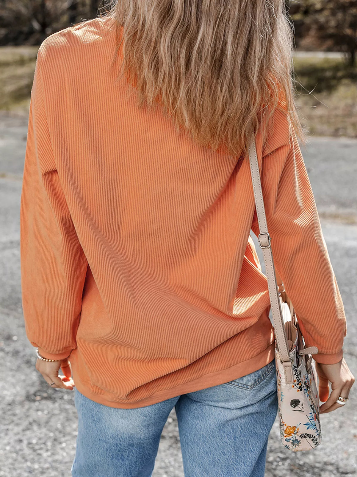 Halloween ghost sequin patch ribbed sweatshirt in tangerine – view 3