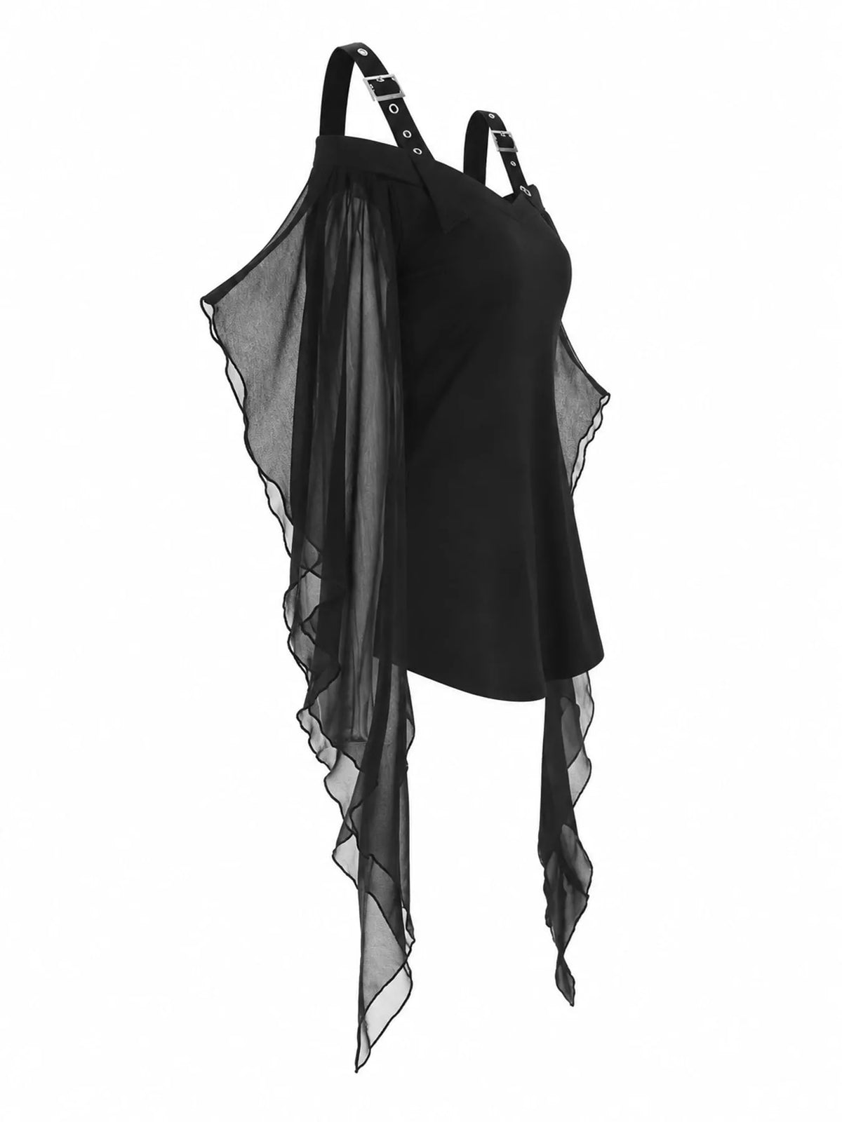Halloween gothic buckle strap mesh sleeve top – view 5
