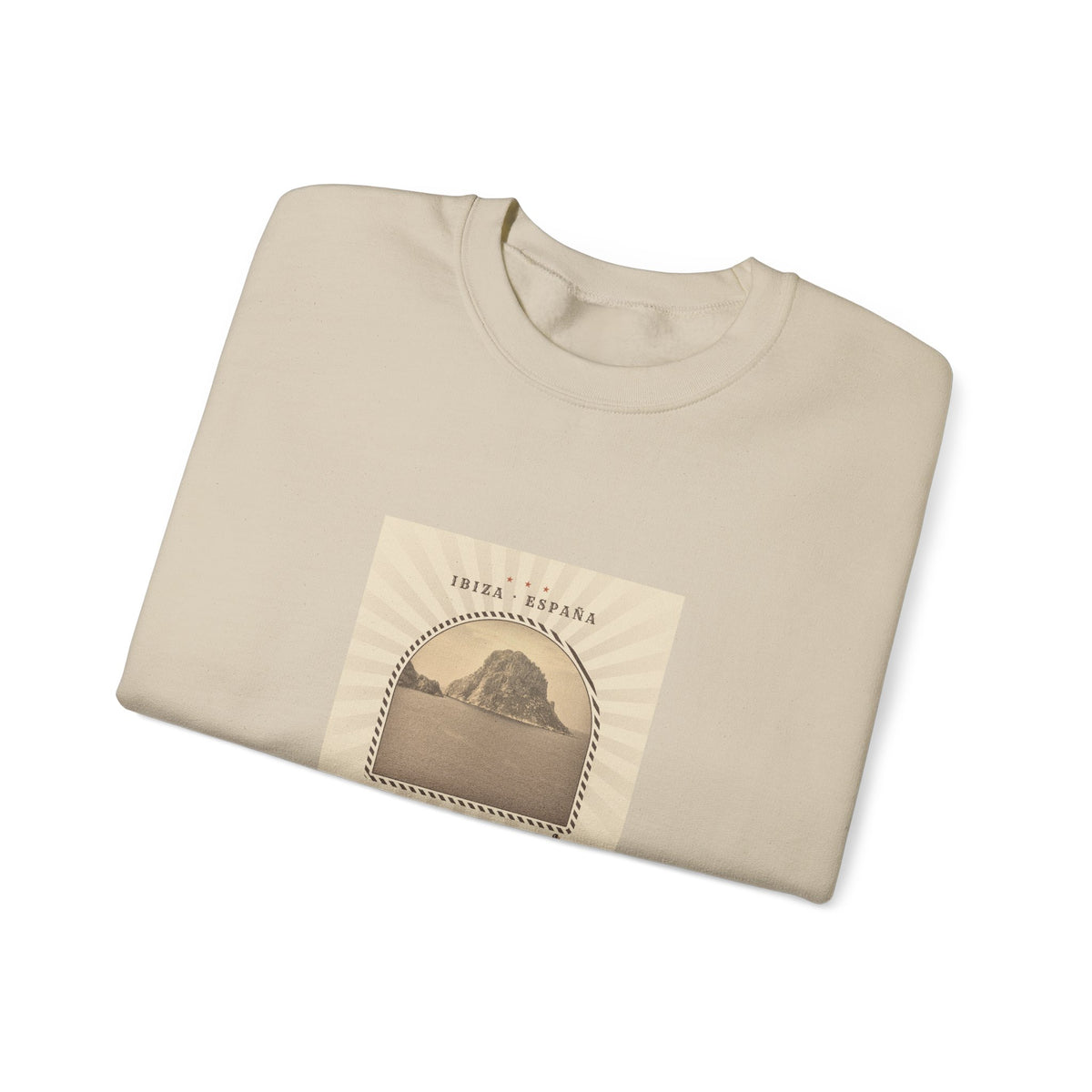 Es Vedrà Vintage Crewneck Sweatshirt — Ibiza Island Retro Travel Graphic