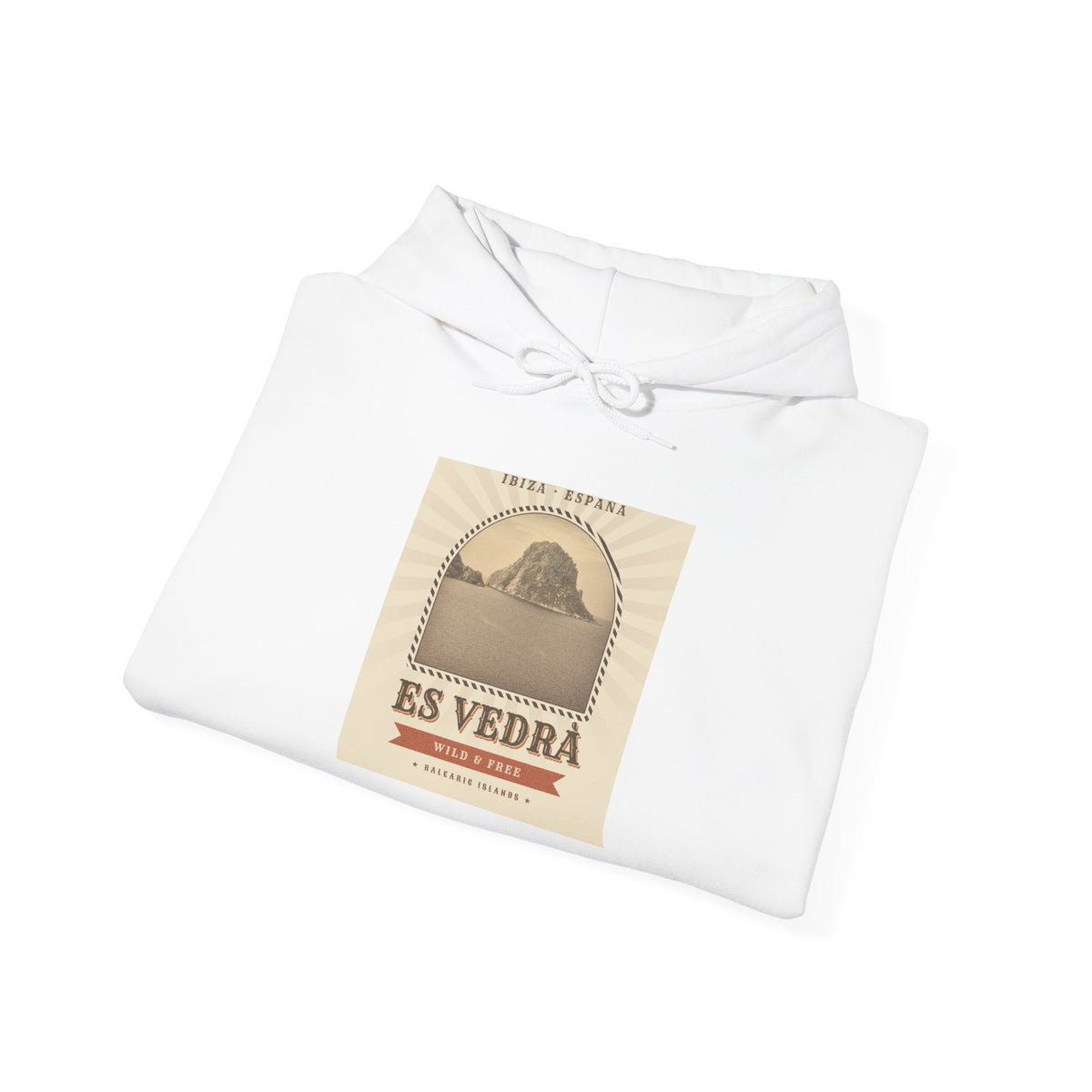 Es Vedrà Vintage Travel Hoodie — Ibiza Island Retro Poster Sweatshirt