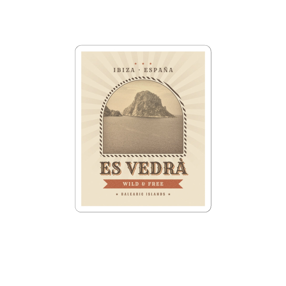 Es Vedrà Vintage Travel Sticker — Ibiza España Kiss-Cut Decal