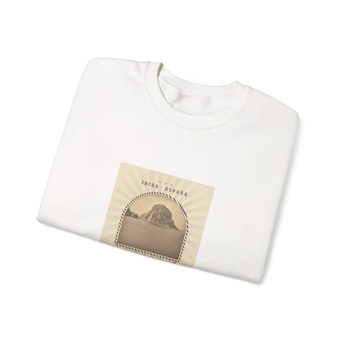 Es Vedrà Vintage Crewneck Sweatshirt — Ibiza Island Retro Travel Graphic