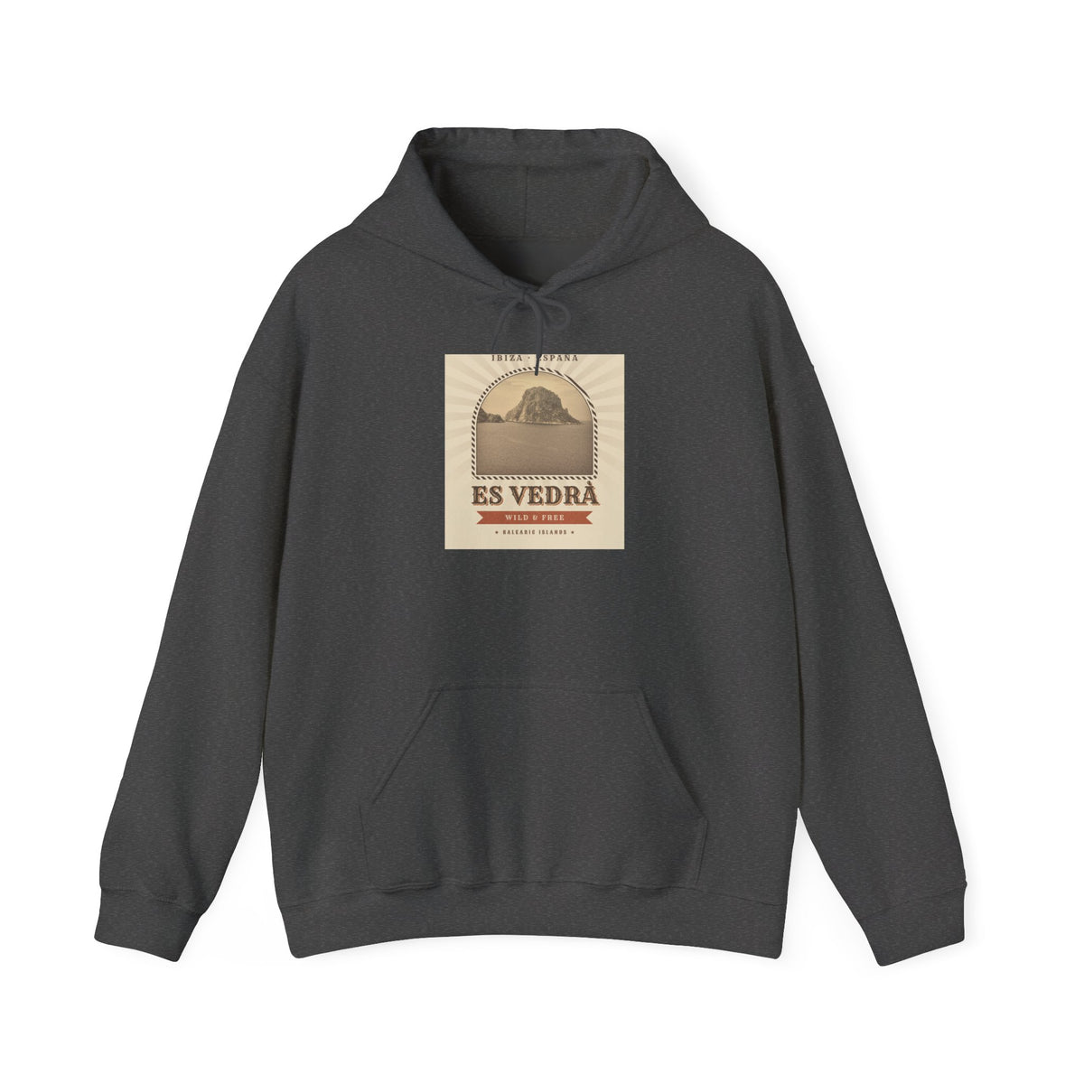 Es Vedrà Vintage Travel Hoodie — Ibiza Island Retro Poster Sweatshirt