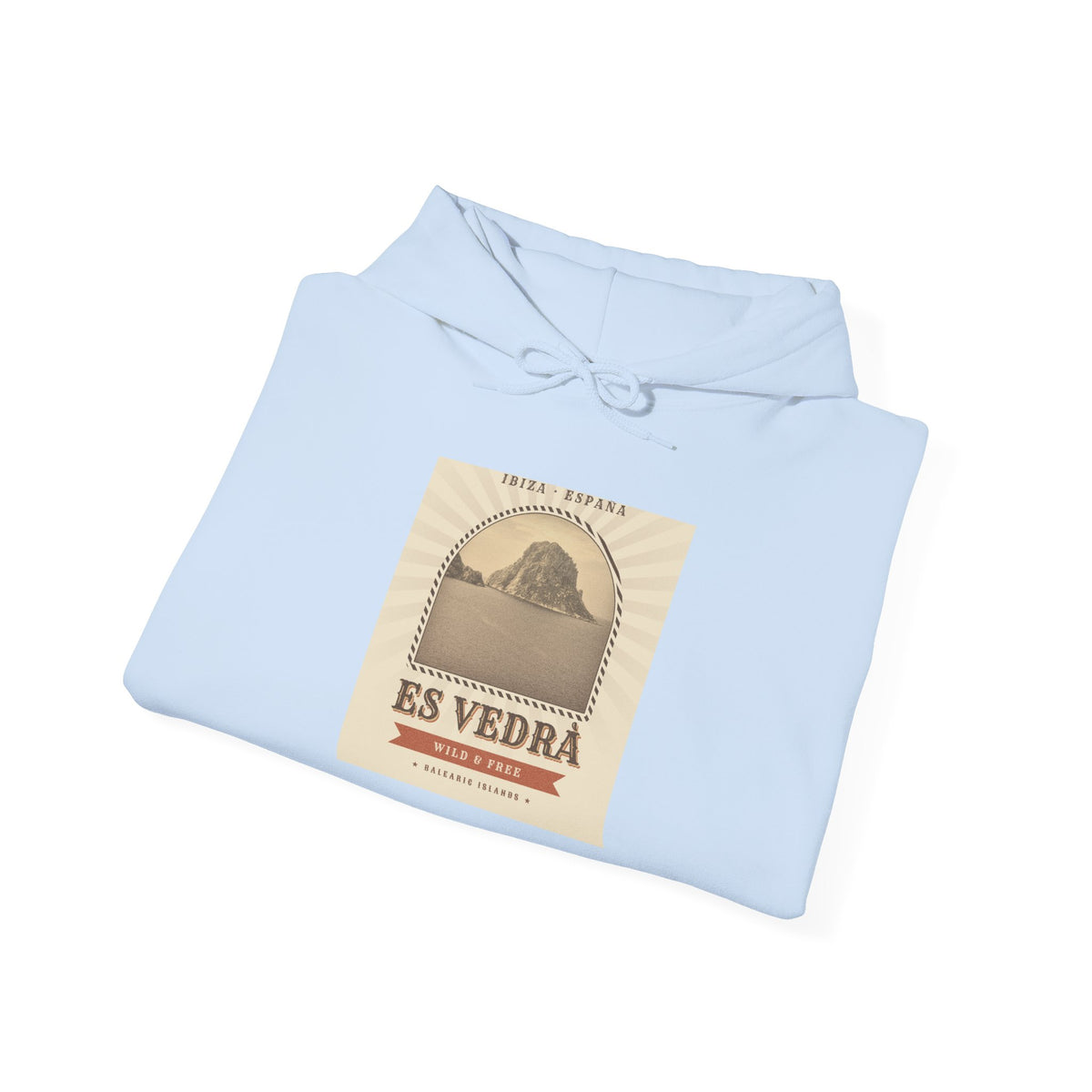 Es Vedrà Vintage Travel Hoodie — Ibiza Island Retro Poster Sweatshirt