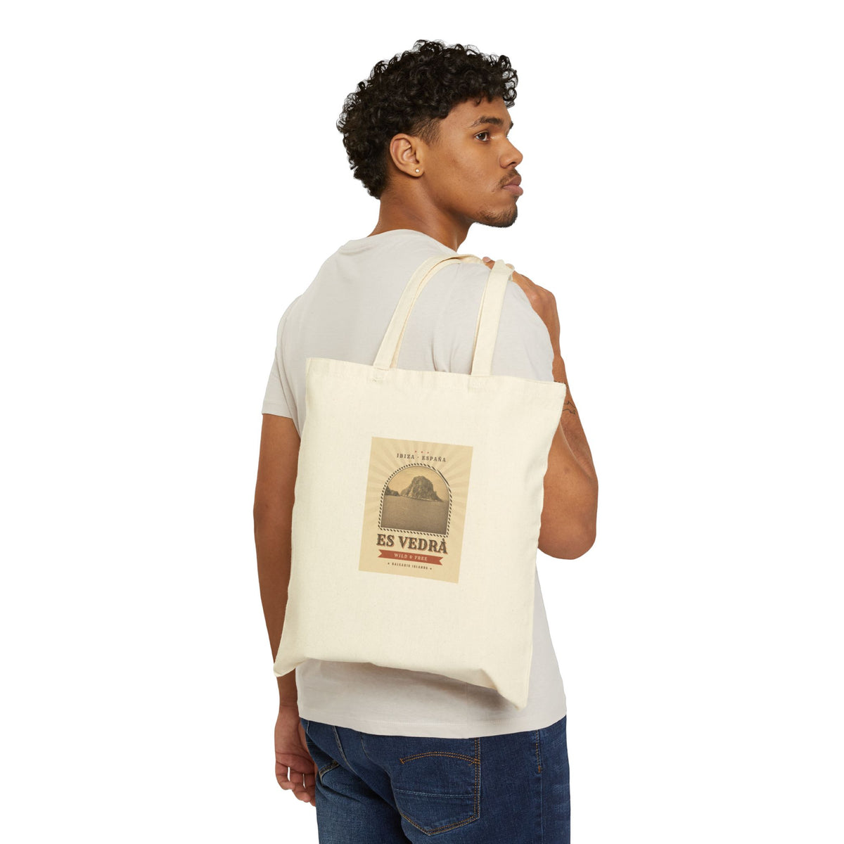 Es Vedrà Vintage Travel Tote Bag – Ibiza Island Canvas Shopping Bag