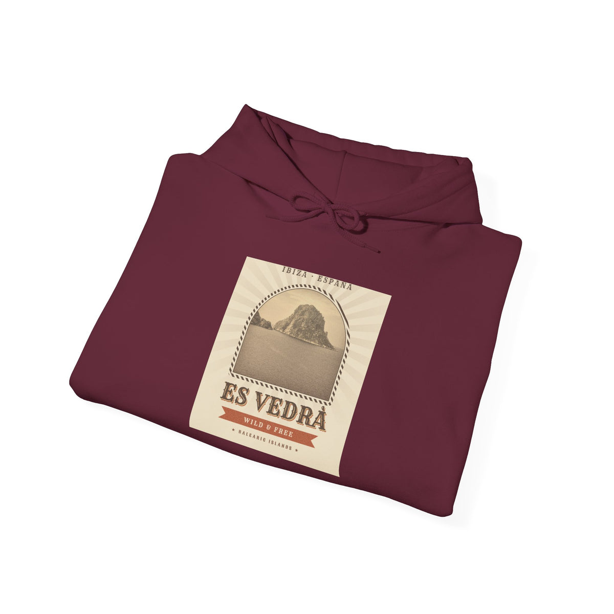 Es Vedrà Vintage Travel Hoodie — Ibiza Island Retro Poster Sweatshirt