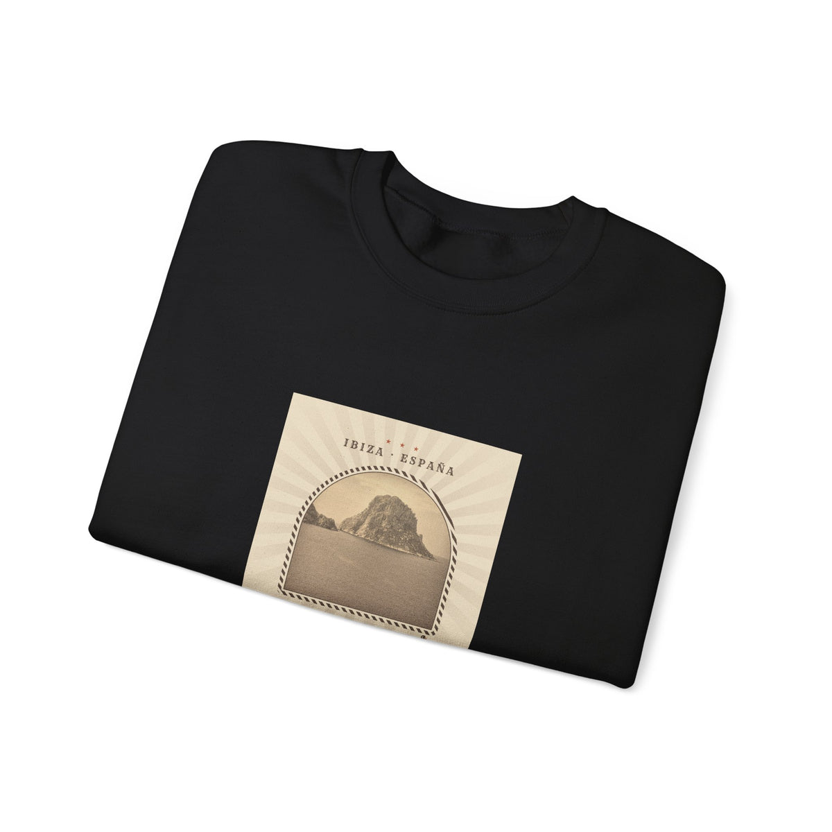 Es Vedrà Vintage Crewneck Sweatshirt — Ibiza Island Retro Travel Graphic