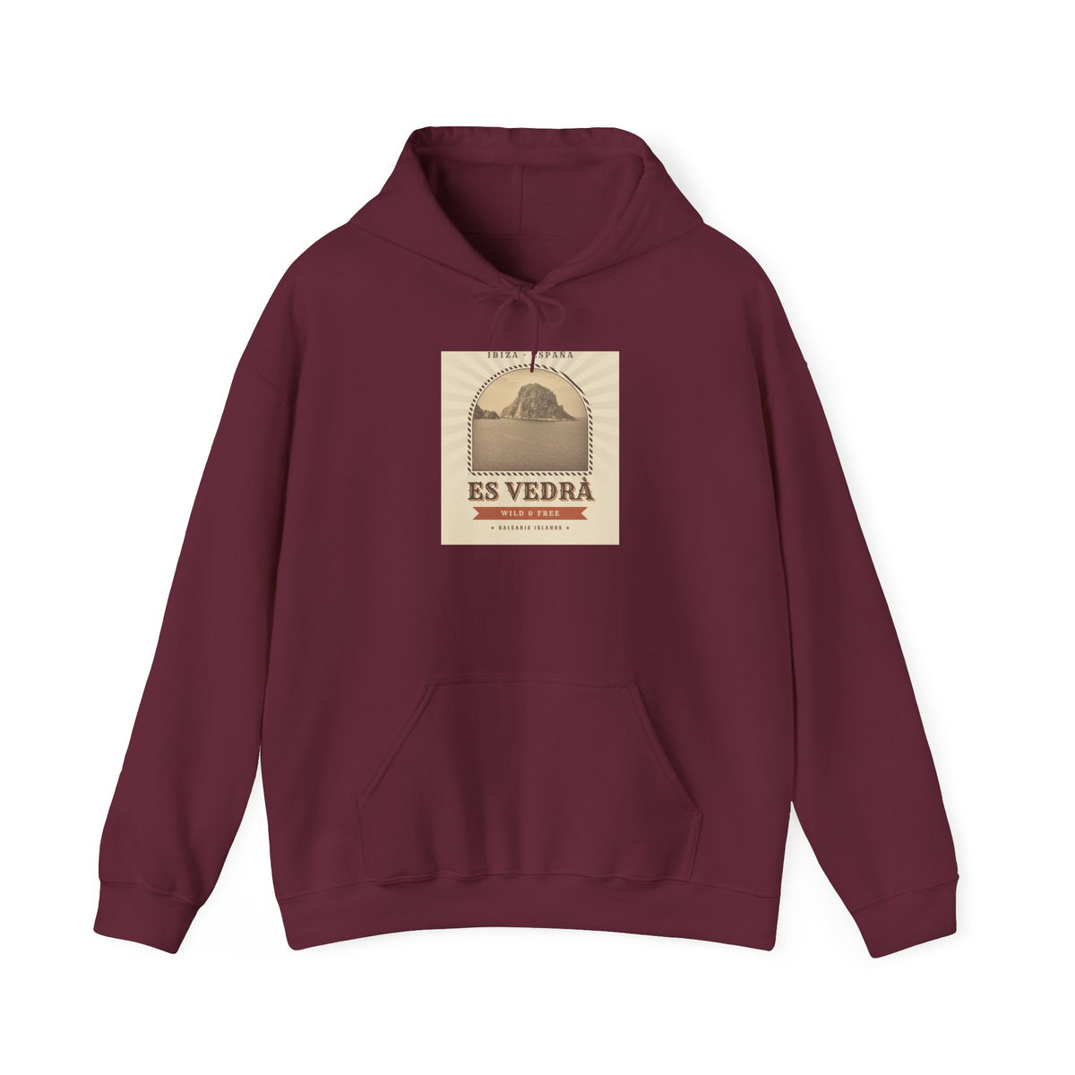 Es Vedrà Vintage Travel Hoodie — Ibiza Island Retro Poster Sweatshirt
