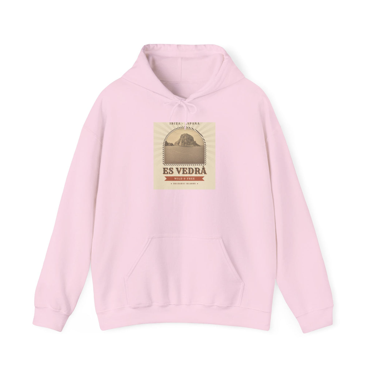Es Vedrà Vintage Travel Hoodie — Ibiza Island Retro Poster Sweatshirt