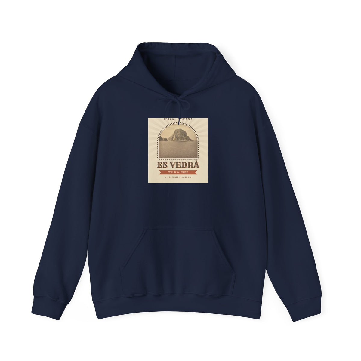 Es Vedrà Vintage Travel Hoodie — Ibiza Island Retro Poster Sweatshirt