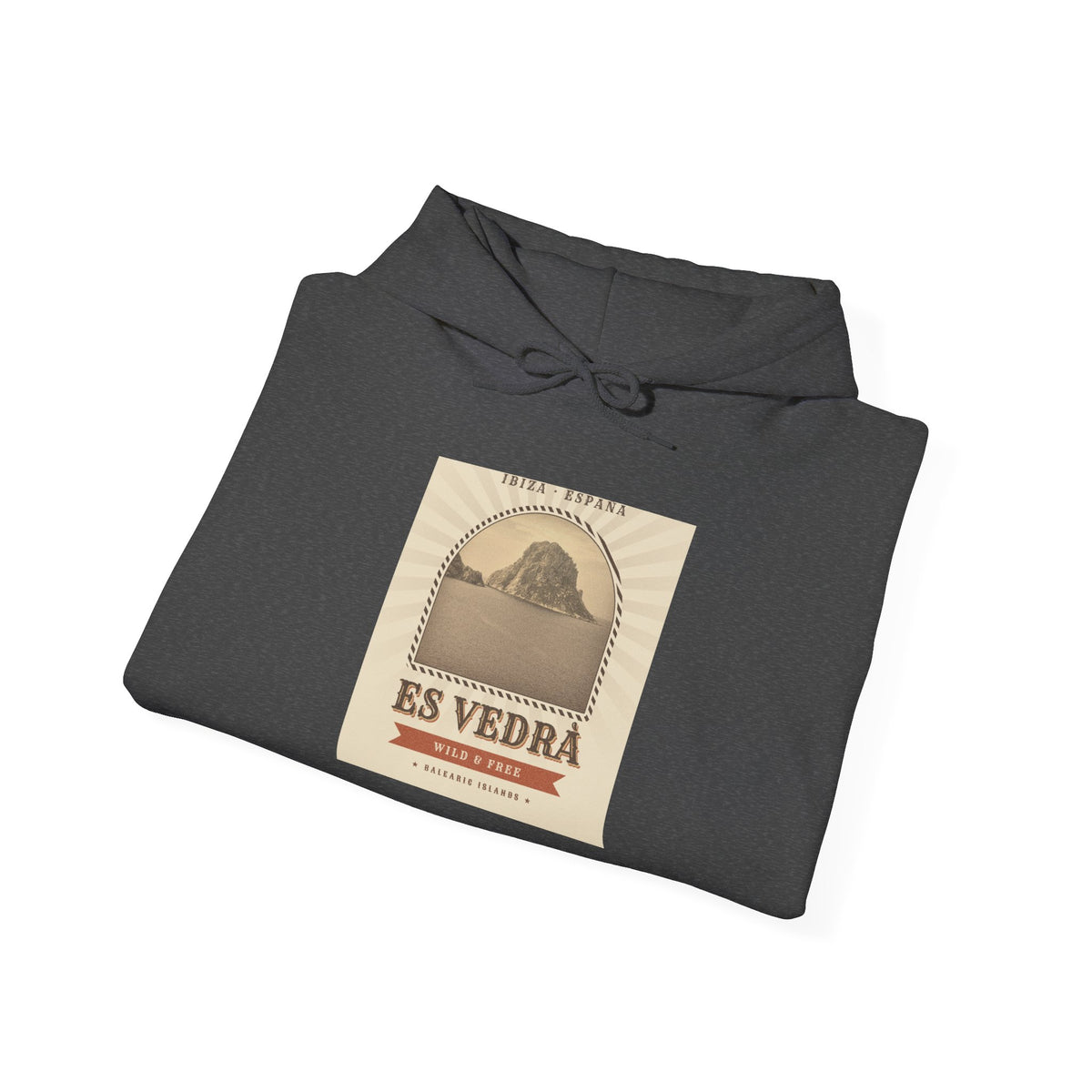 Es Vedrà Vintage Travel Hoodie — Ibiza Island Retro Poster Sweatshirt