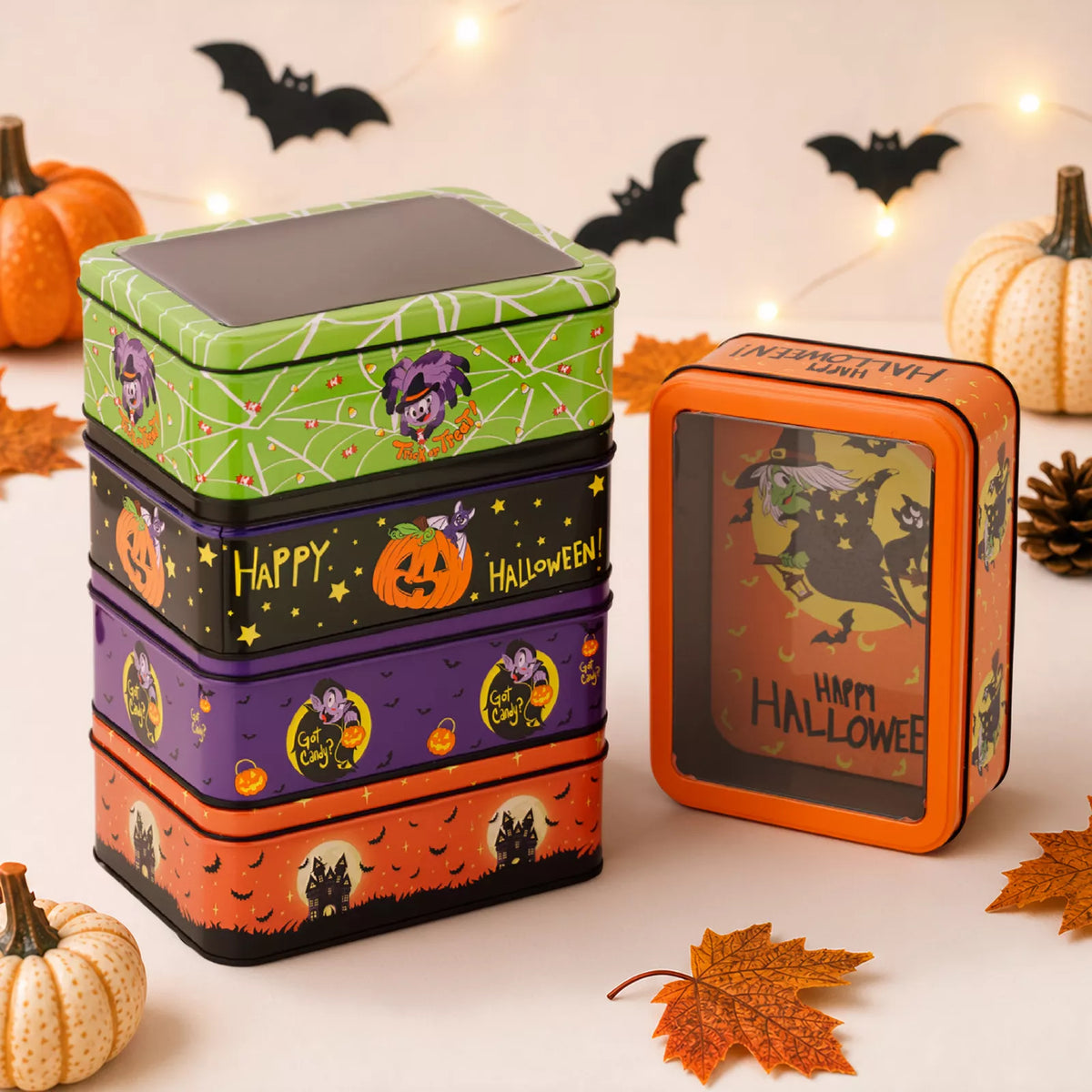 Halloween metal storage box with window display – view 1