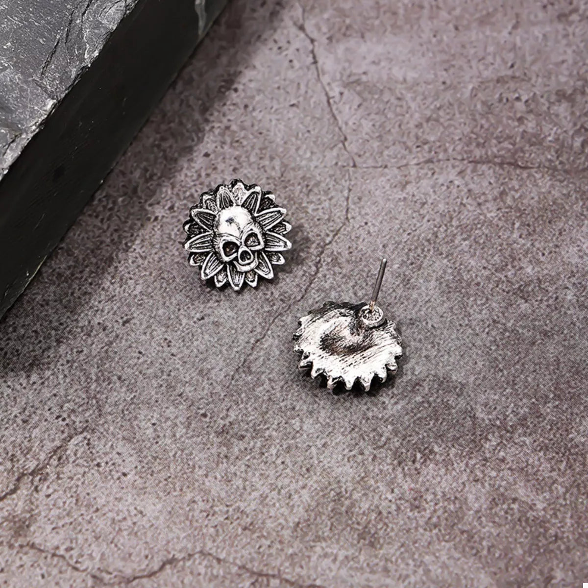 Halloween skull sunflower stud earrings – view 4