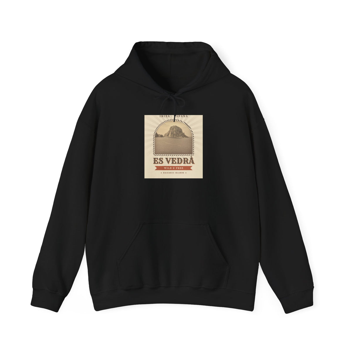 Es Vedrà Vintage Travel Hoodie — Ibiza Island Retro Poster Sweatshirt
