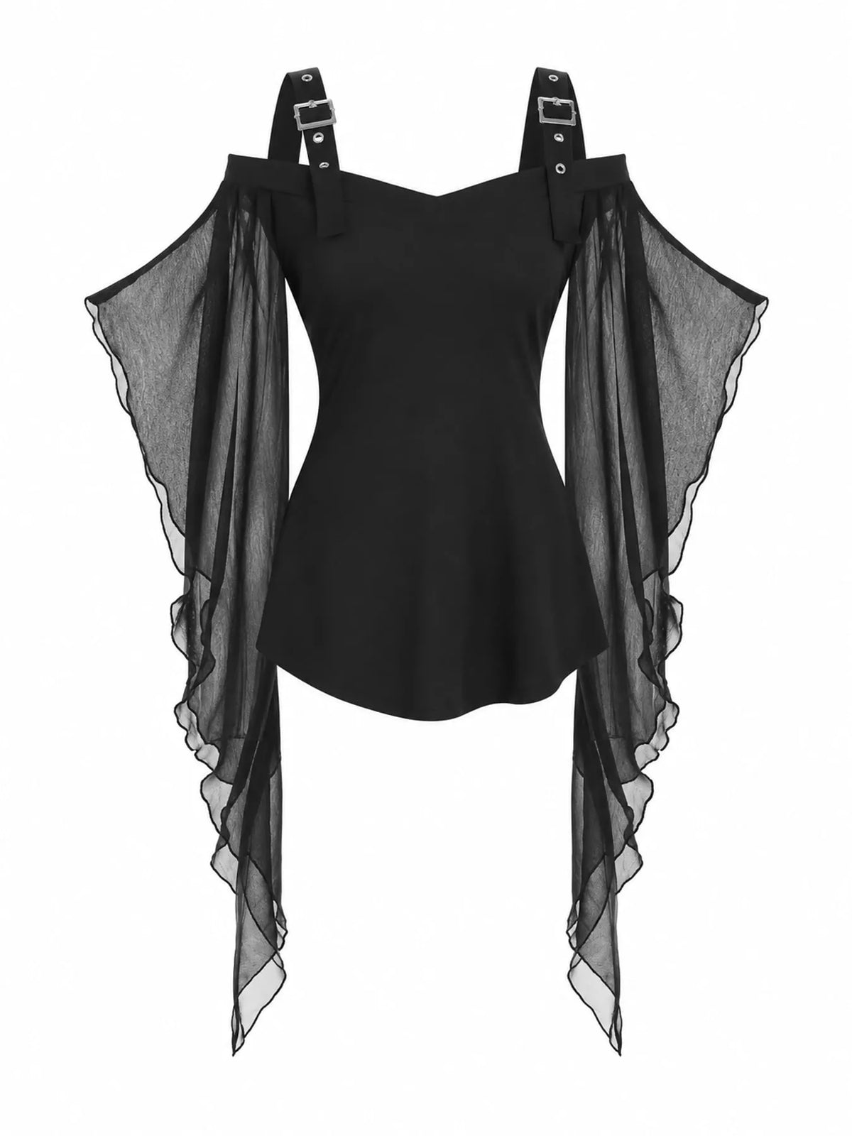 Halloween gothic buckle strap mesh sleeve top – view 4