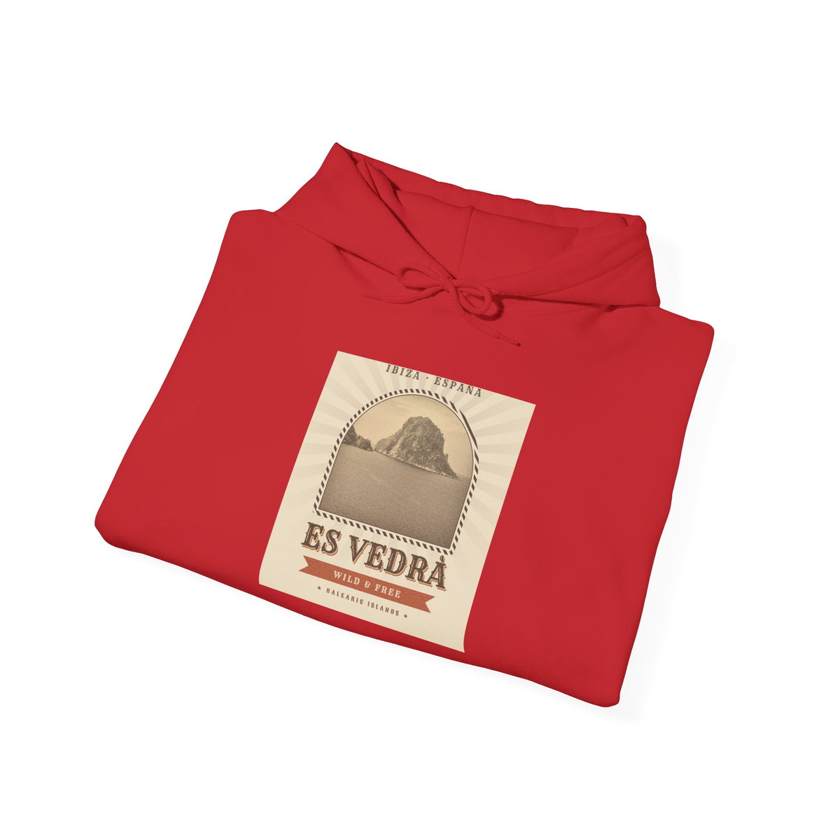 Es Vedrà Vintage Travel Hoodie — Ibiza Island Retro Poster Sweatshirt