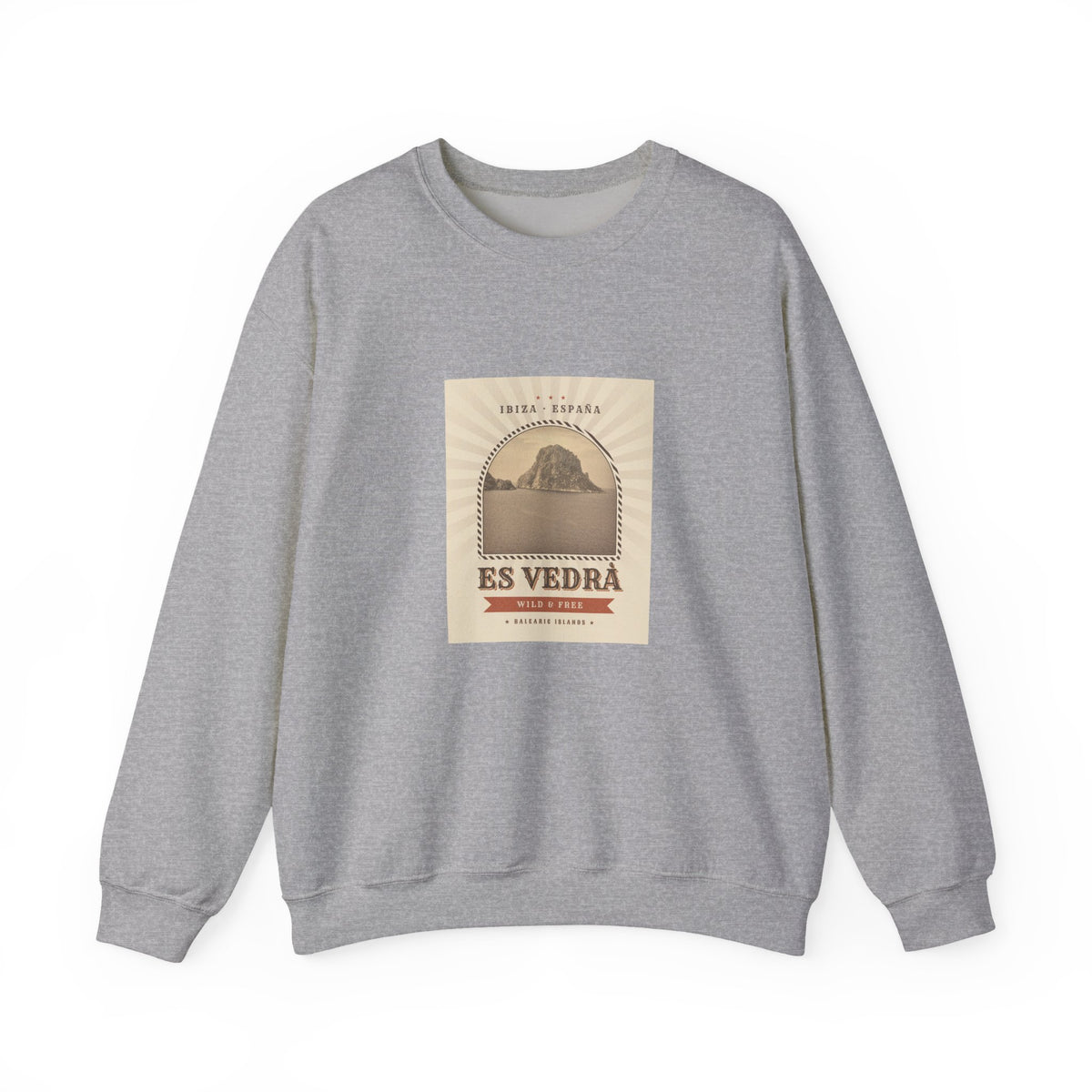 Es Vedrà Vintage Crewneck Sweatshirt — Ibiza Island Retro Travel Graphic