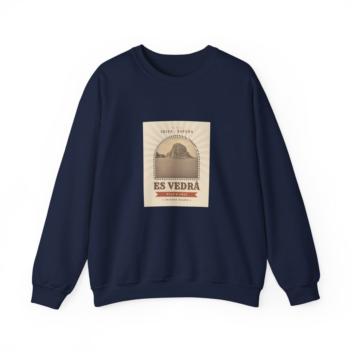 Es Vedrà Vintage Crewneck Sweatshirt — Ibiza Island Retro Travel Graphic