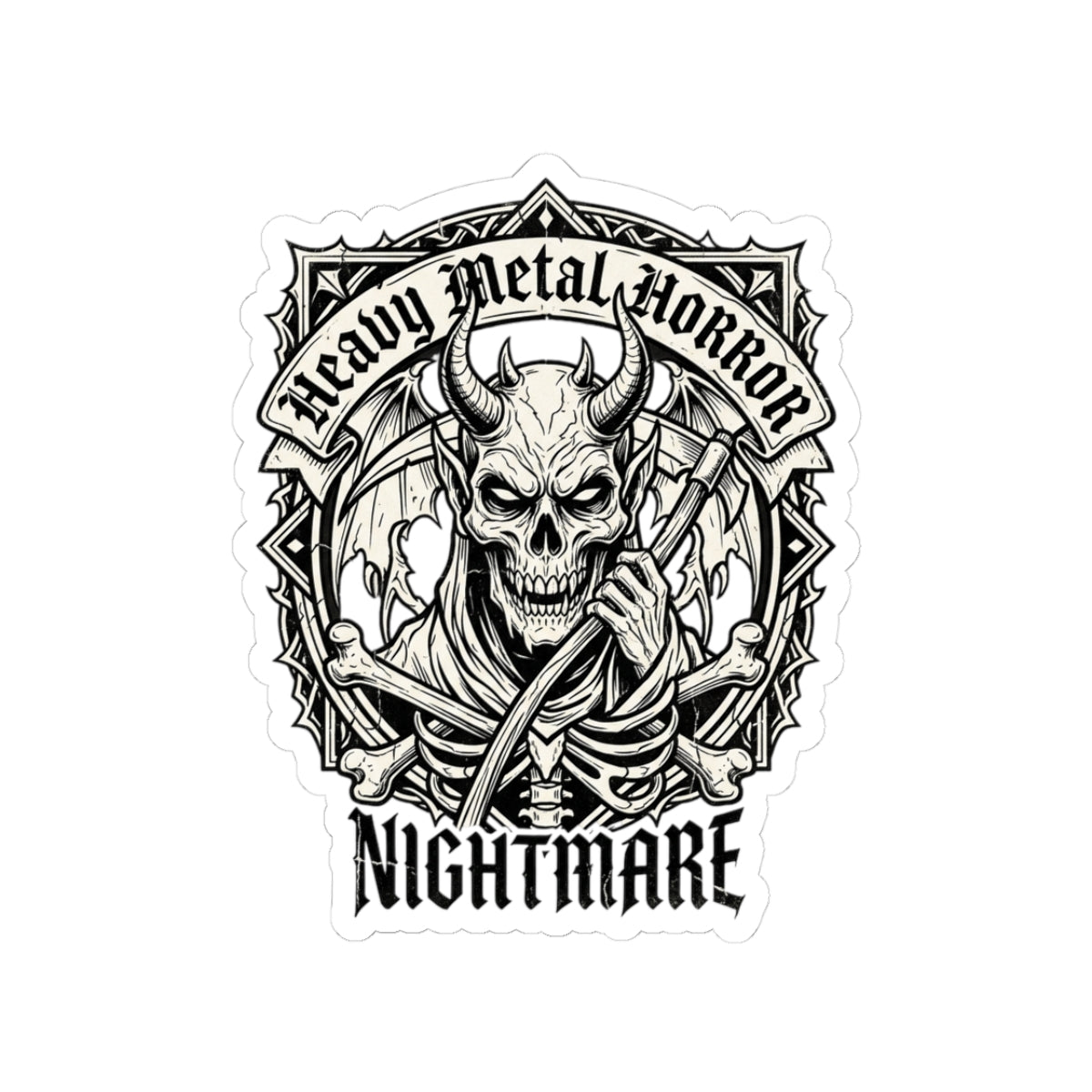Kiss-Cut Sticker — 'Heavy Metal Horror Nightmare' Skull Demon Decal