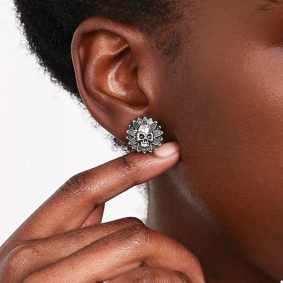 Halloween skull sunflower stud earrings – view 1