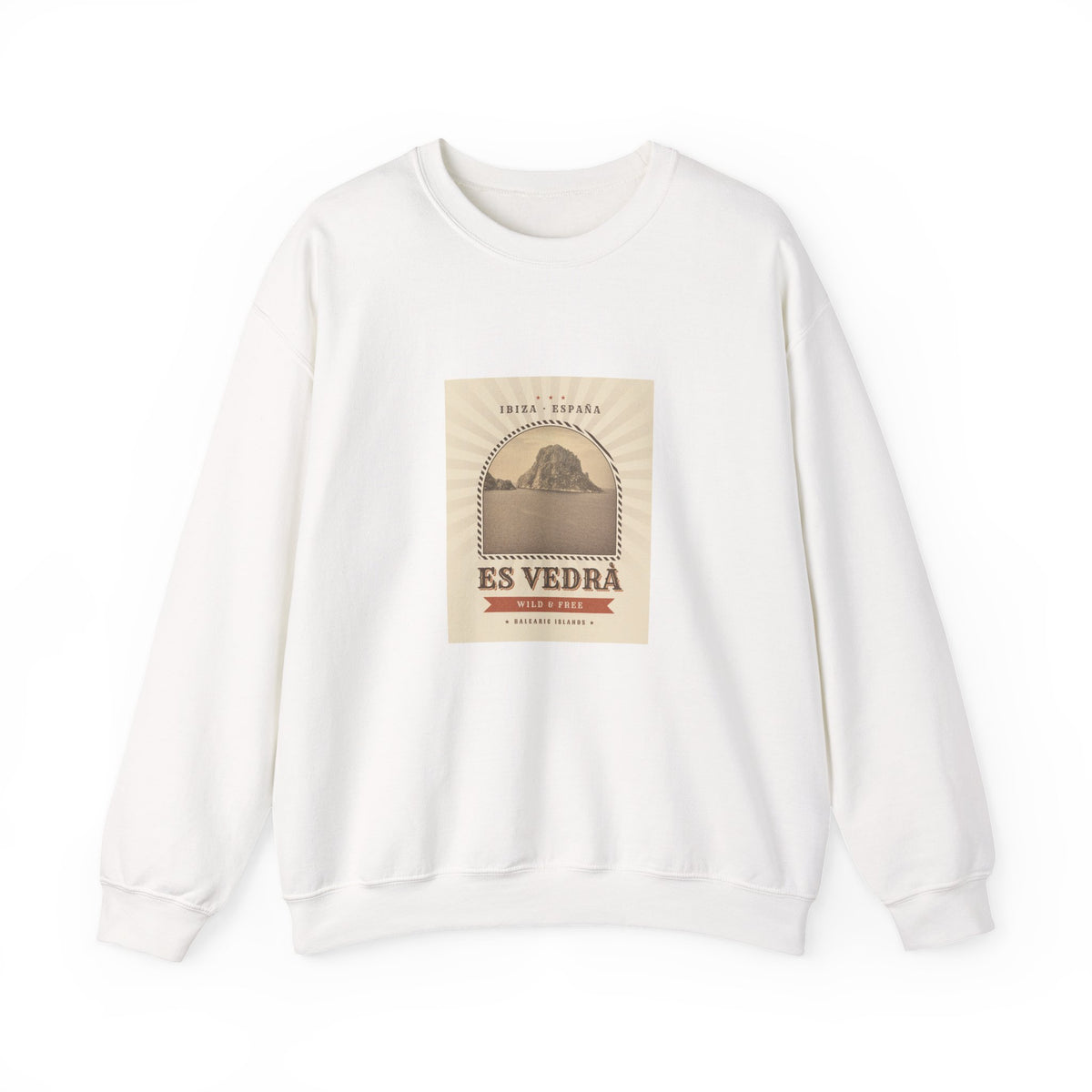 Es Vedrà Vintage Crewneck Sweatshirt — Ibiza Island Retro Travel Graphic
