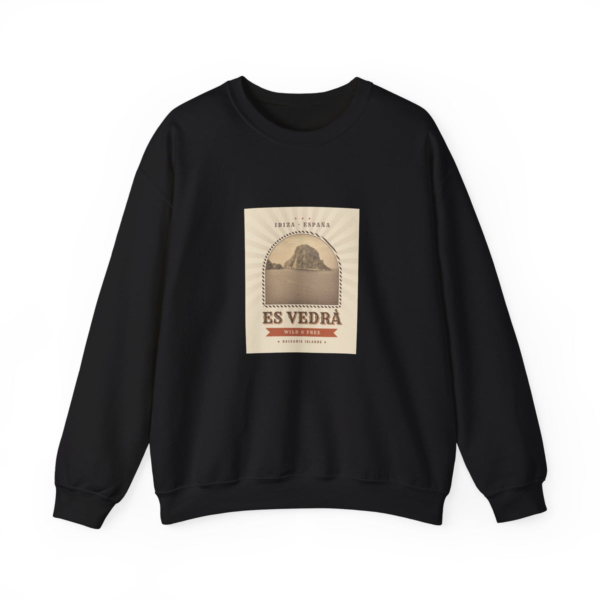 Es Vedrà Vintage Crewneck Sweatshirt — Ibiza Island Retro Travel Graphic