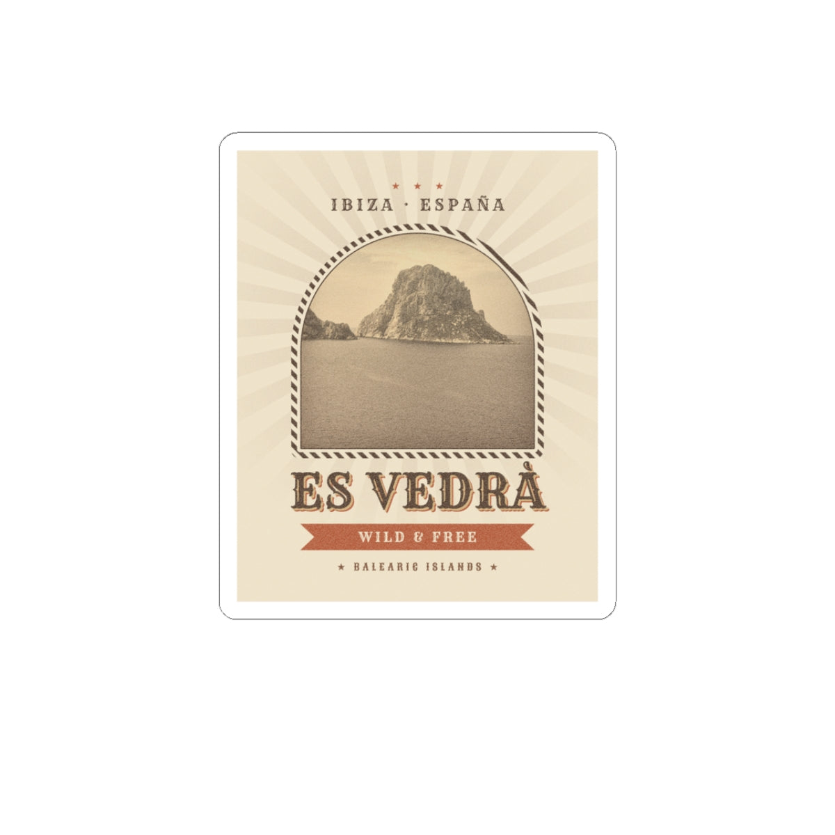 Es Vedrà Vintage Travel Sticker — Ibiza España Kiss-Cut Decal