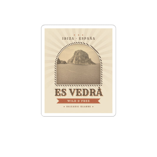 Es Vedrà Vintage Travel Sticker — Ibiza España Kiss-Cut Decal