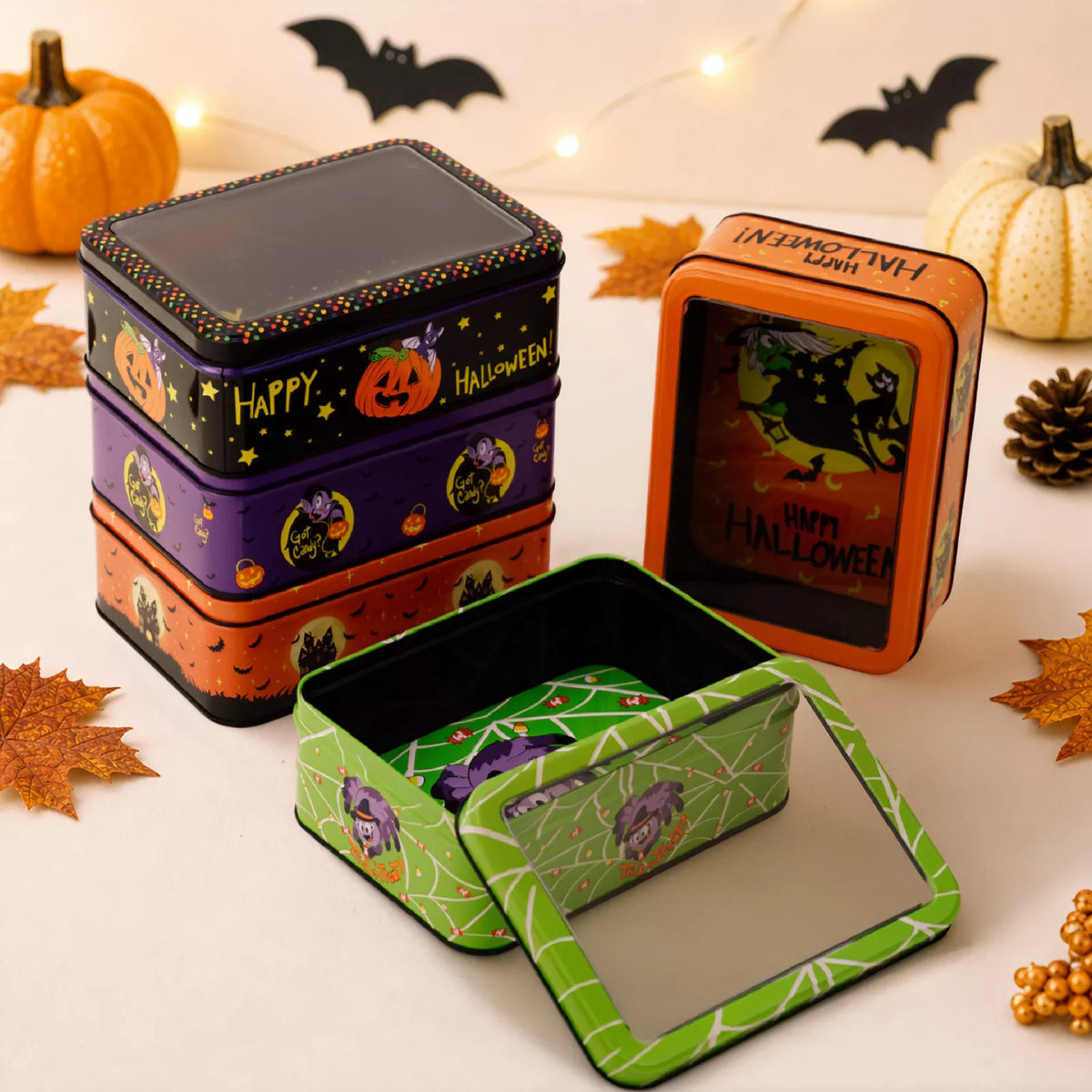 Halloween metal storage box with window display – view 2