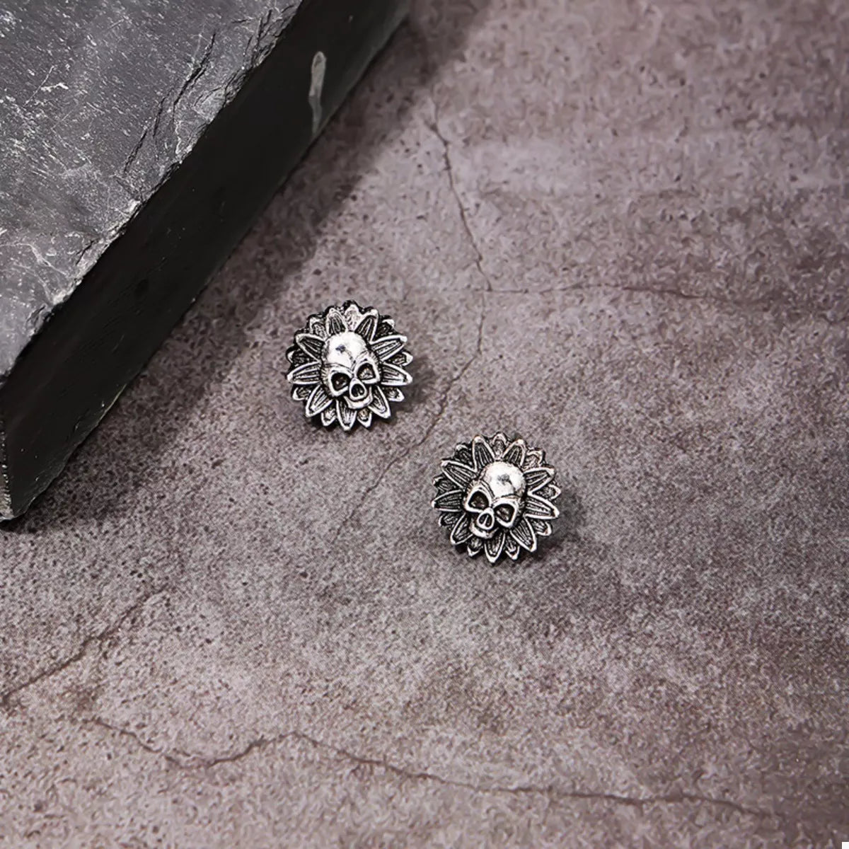 Halloween skull sunflower stud earrings – view 5