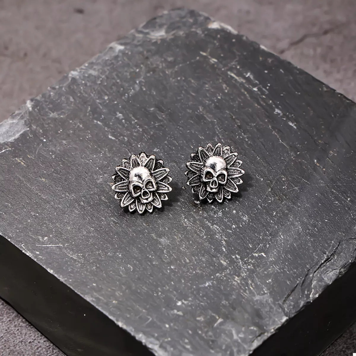 Halloween skull sunflower stud earrings – view 2