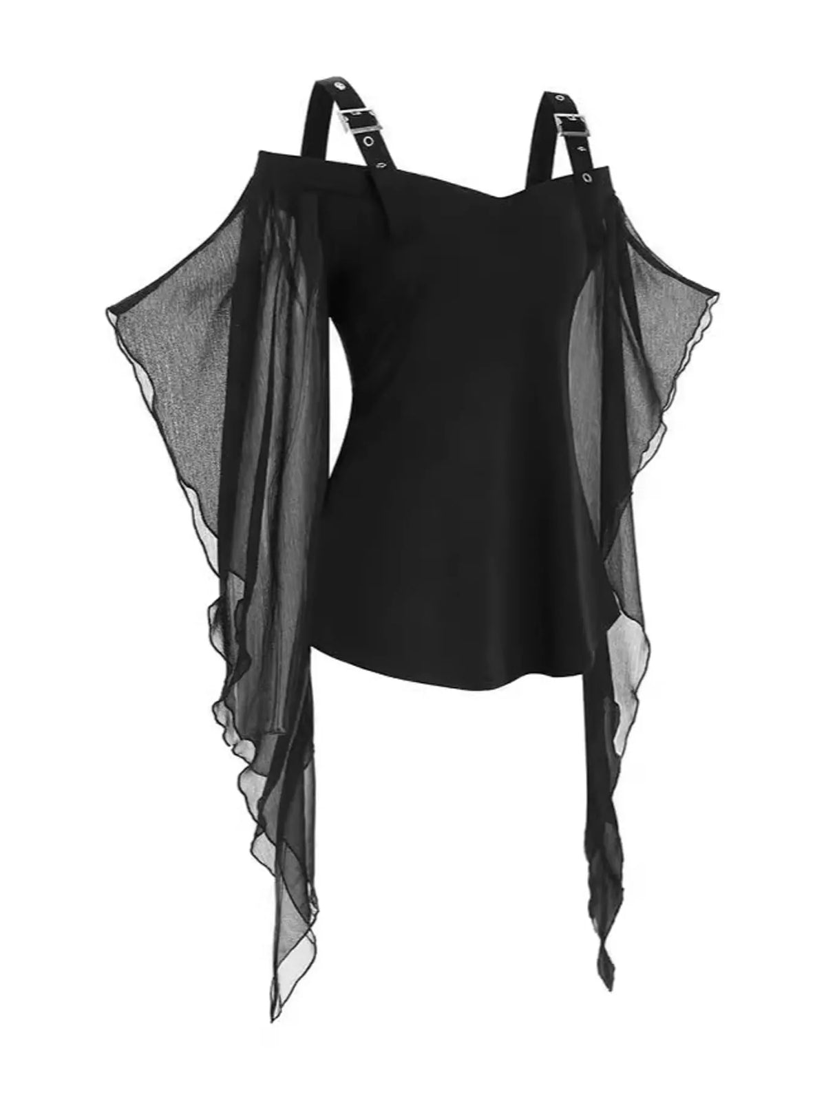 Halloween gothic buckle strap mesh sleeve top – view 3