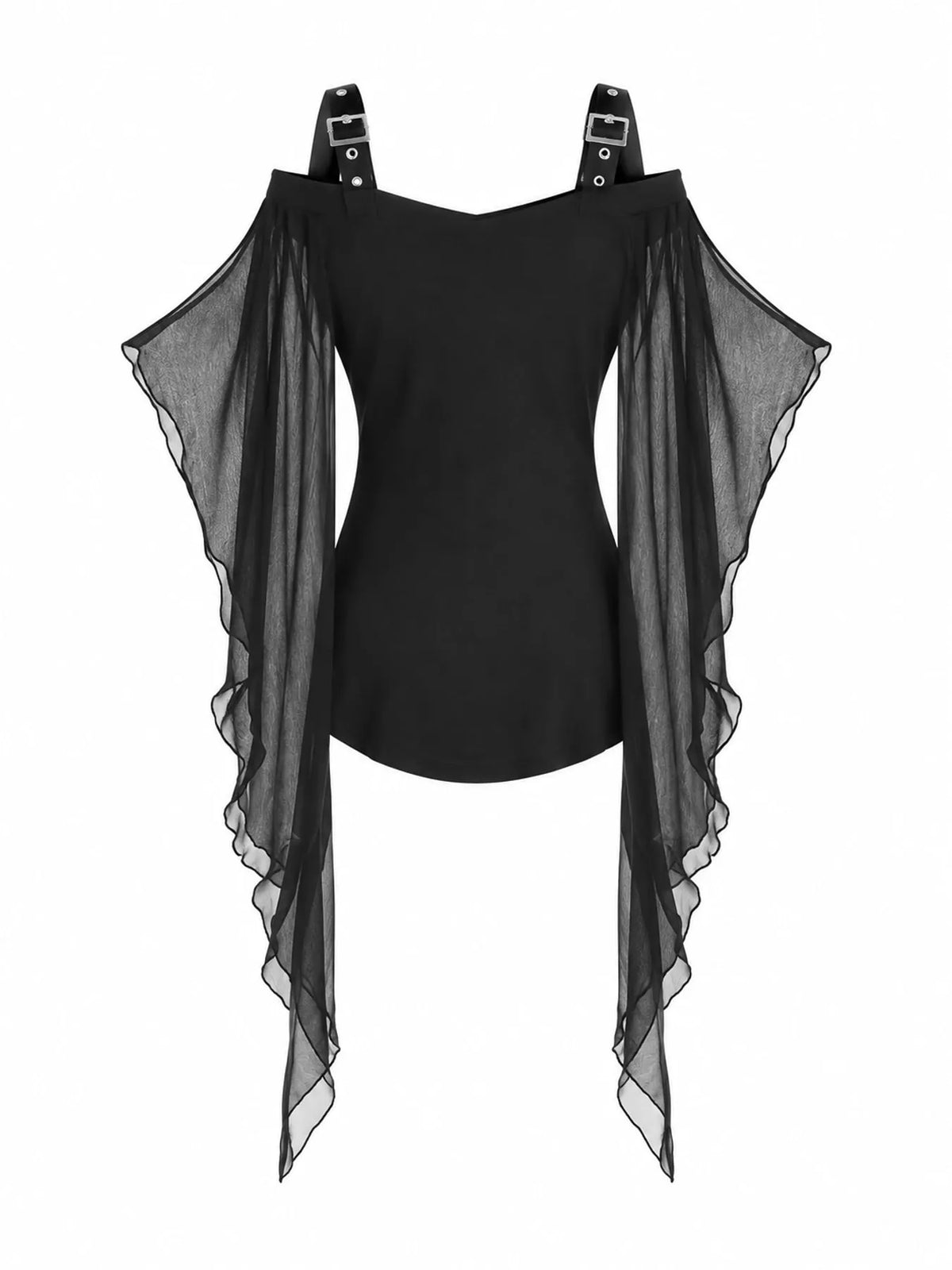 Halloween gothic buckle strap mesh sleeve top – view 6