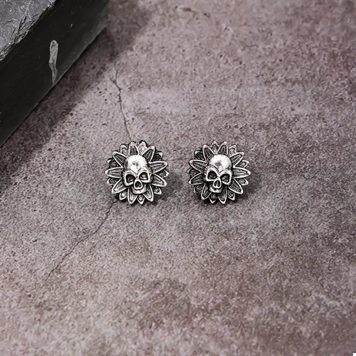 Halloween skull sunflower stud earrings – view 3